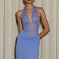 LINA HALTER DRAPED MAXI DRESS - BLUEBELL