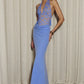 LINA HALTER DRAPED MAXI DRESS - BLUEBELL