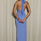 LINA HALTER DRAPED MAXI DRESS - BLUEBELL