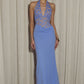LINA HALTER DRAPED MAXI DRESS - BLUEBELL