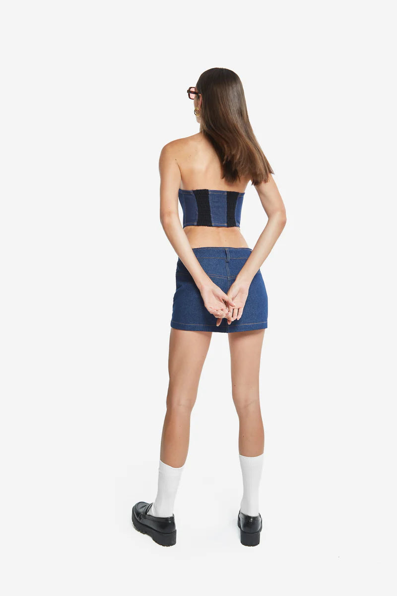 CROPPED DENIM CORSET - BLUE