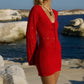 MILAH V-NECK KNIT MINI DRESS - RED