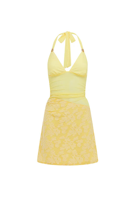 Suni Halter Cutout Mini Dress - Lemon