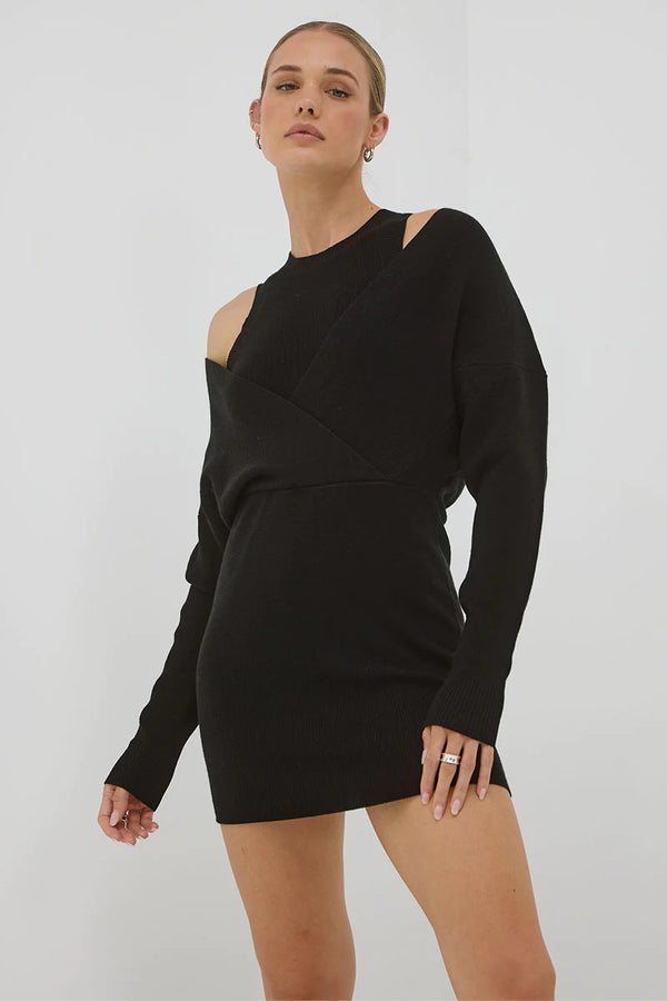 LEGACY KNIT COMBO DRESS - BLACK