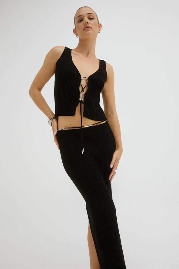 TRACE KNIT SKIRT - BLACK