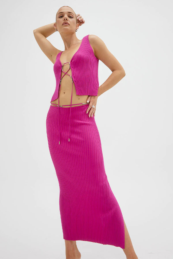 TRACE KNIT SKIRT - MAGENTA