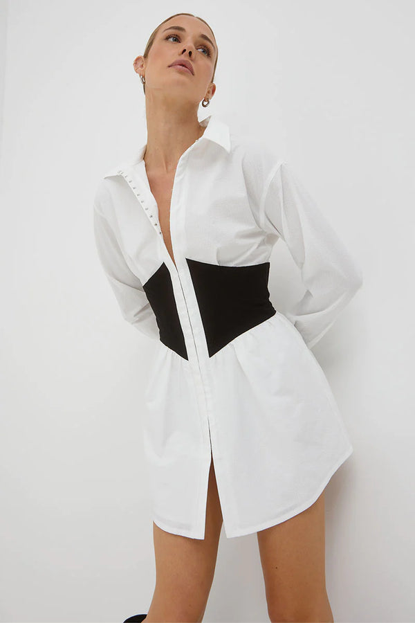 REMINISCE CORSET SHIRT DRESS - BLACK & WHITE
