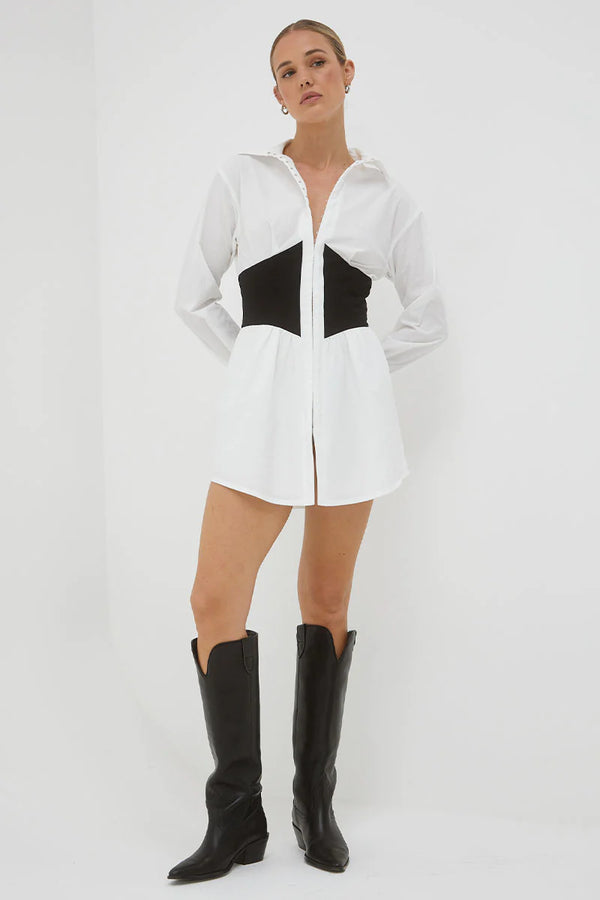 REMINISCE CORSET SHIRT DRESS - BLACK & WHITE