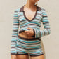 XYLA LOW WAIST KNIT HOT SHORTS - XYLA CHOCOLATE STRIPE