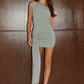 RIAH TIE FRONT MINI DRESS - GREY