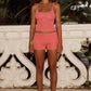 CALYPSO FOLDOVER KNIT SHORTS - PEACH
