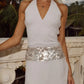RUMI FAUX WRAP HALTER MINI DRESS - ASH