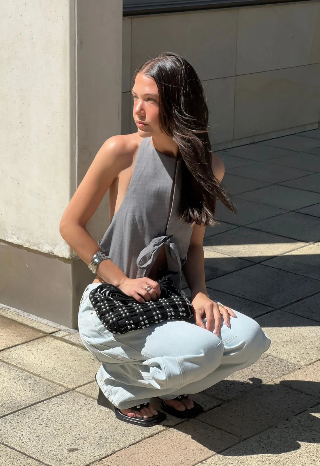 Butterfly Tie Top - Onyx Gingham