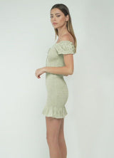 Woman in Bow & Arrow Kenzie Elasticated Dress Stone