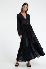 Woman in Bow & Arrow Alice Sheer Maxi Dress Black