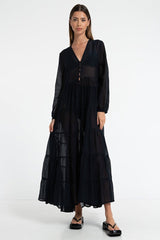 Woman in Bow & Arrow Alice Sheer Maxi Dress Black