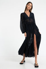 Woman in Bow & Arrow Alice Sheer Maxi Dress Black