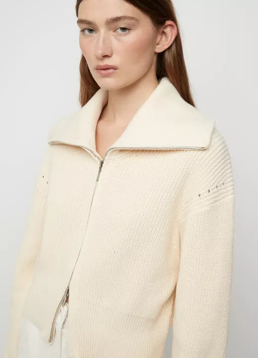 Astrid Double Zip Cotton Cardigan - Oatmeal
