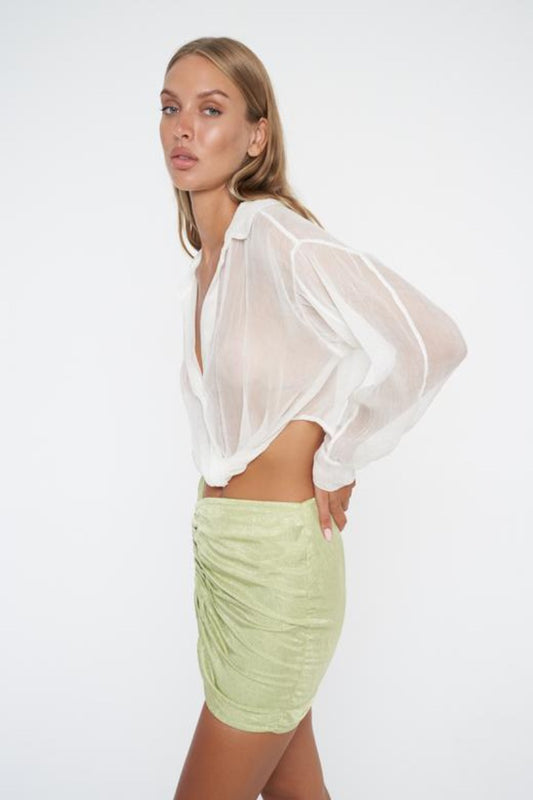Anja Silk Crinkle Wrap Top / White