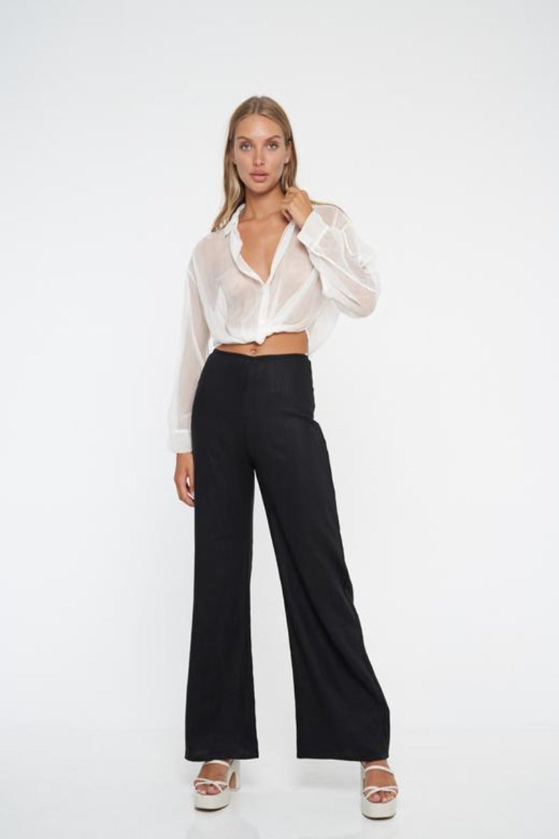 Margot Linen Flare pant / Black