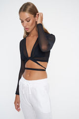 Pamela Mesh Wrap Top / Black