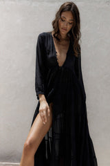 Woman in Bow & Arrow Alice Sheer Maxi Dress Black