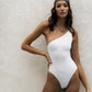 Woman in Bow & Arrow Bridgit One Shoulder One Piece White