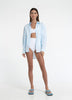 Woman in Bow and Arrow Devin Oversize Shirt Pastel Blue