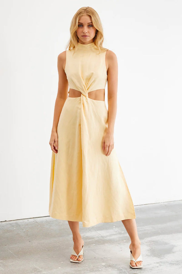 Bow and Arrow Sovere ASSET MIDI DRESS LEMON CUSTARD