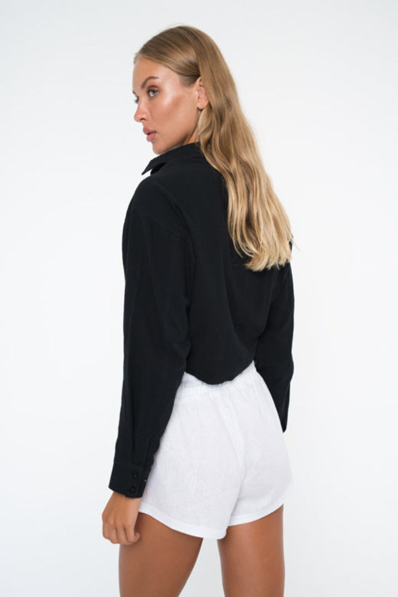 Woman in Bow and Arrow The Label Anja Wrap Top - Black