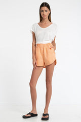 Woman in Bow and Arrow Devin Elasticated Short Apricot