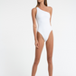 Woman in Bow & Arrow Bridgit One Shoulder One Piece White